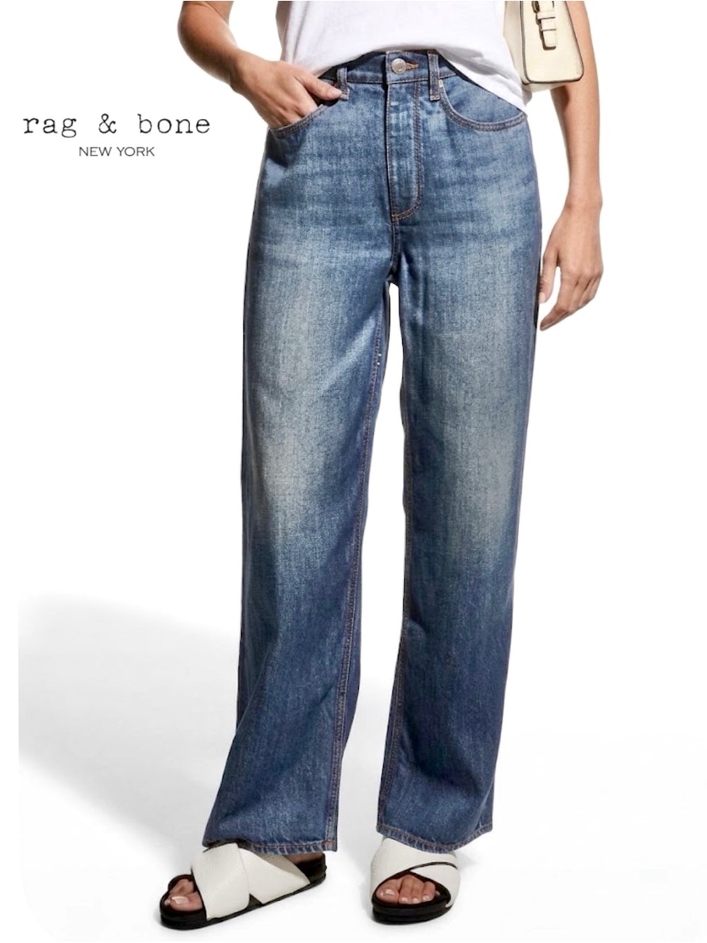 Rag & Bone Liquid Miramar Logan Tencel Wide Leg Pants Jeans 26 Light Wash